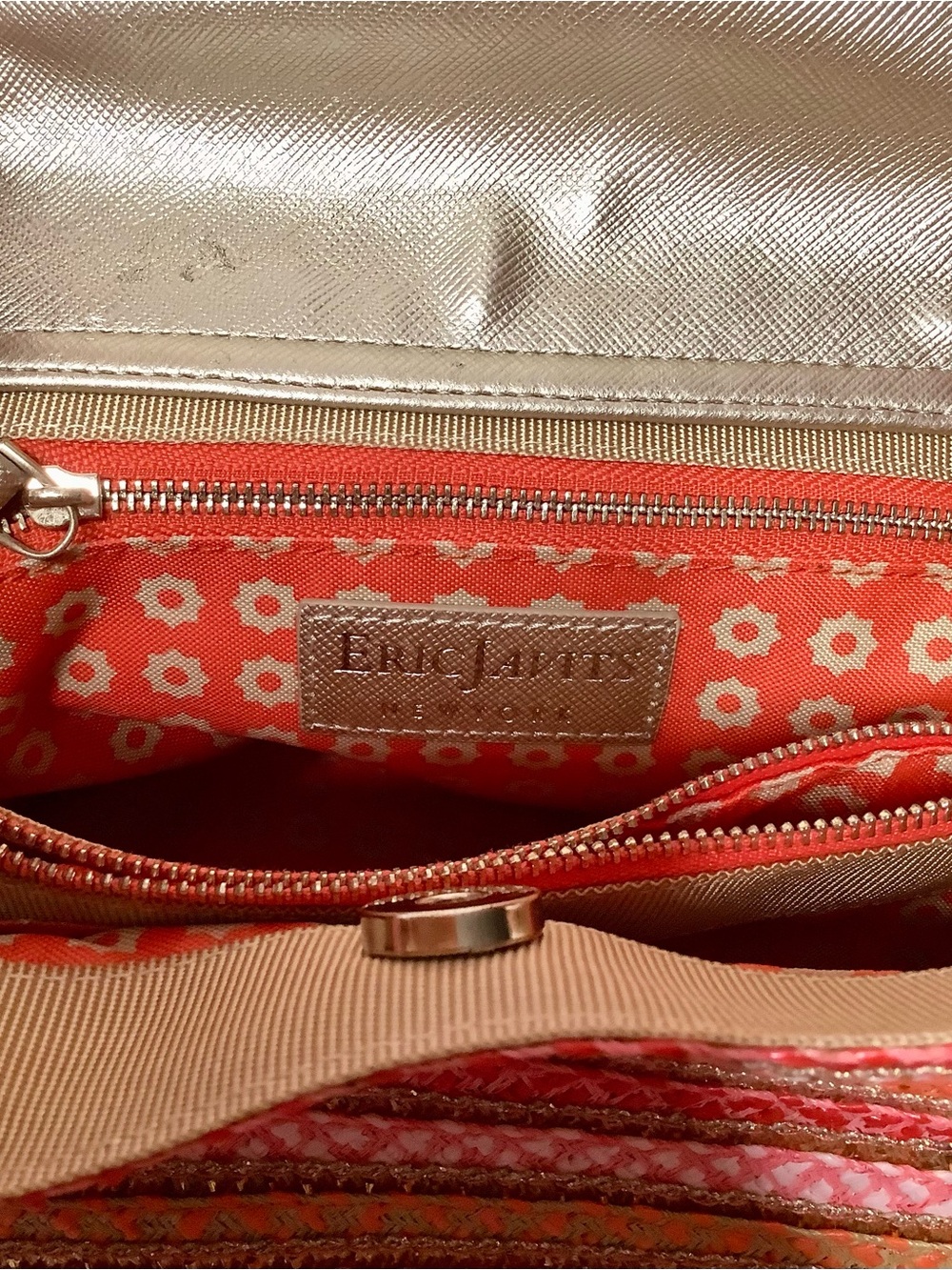 Eric Javits LEILA Coral Pink Striped Woven Satchel Crossbody Bamboo Handle Bag - Picture 13 of 16